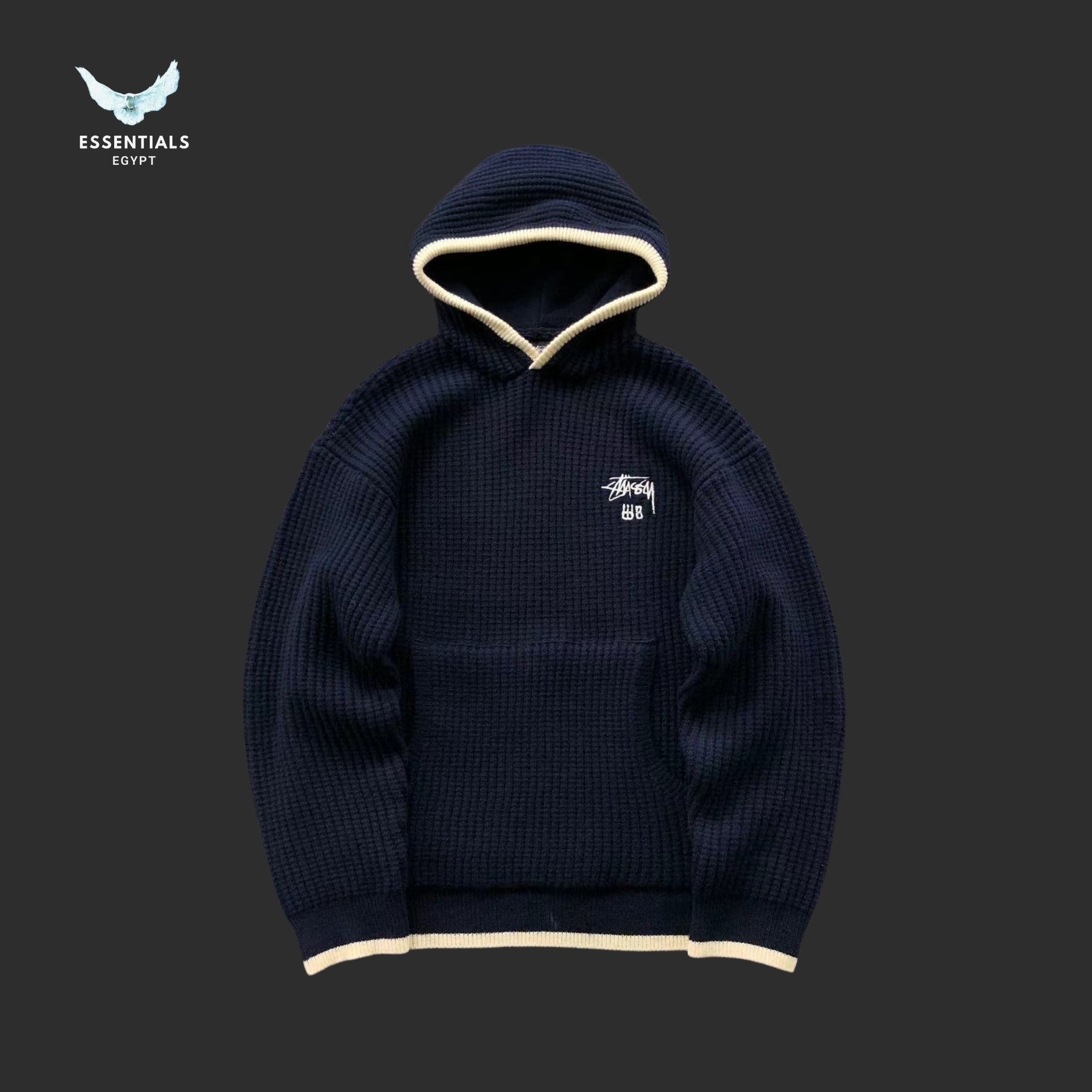 Stussy x Wales Bonner knit hoodie in mustard, black, and grey