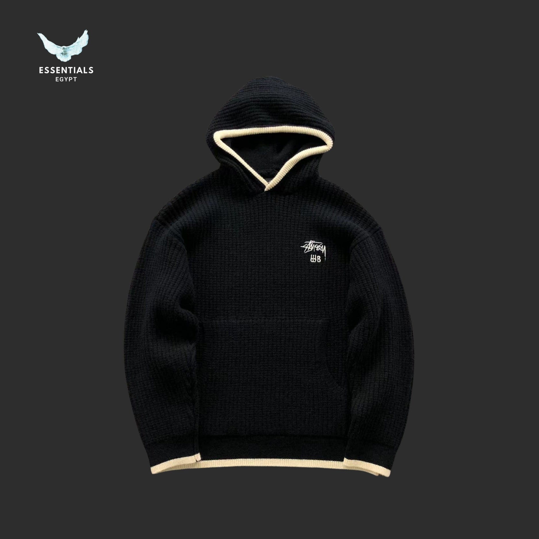 Stussy x Wales Bonner hoodie in black with textured knit finish