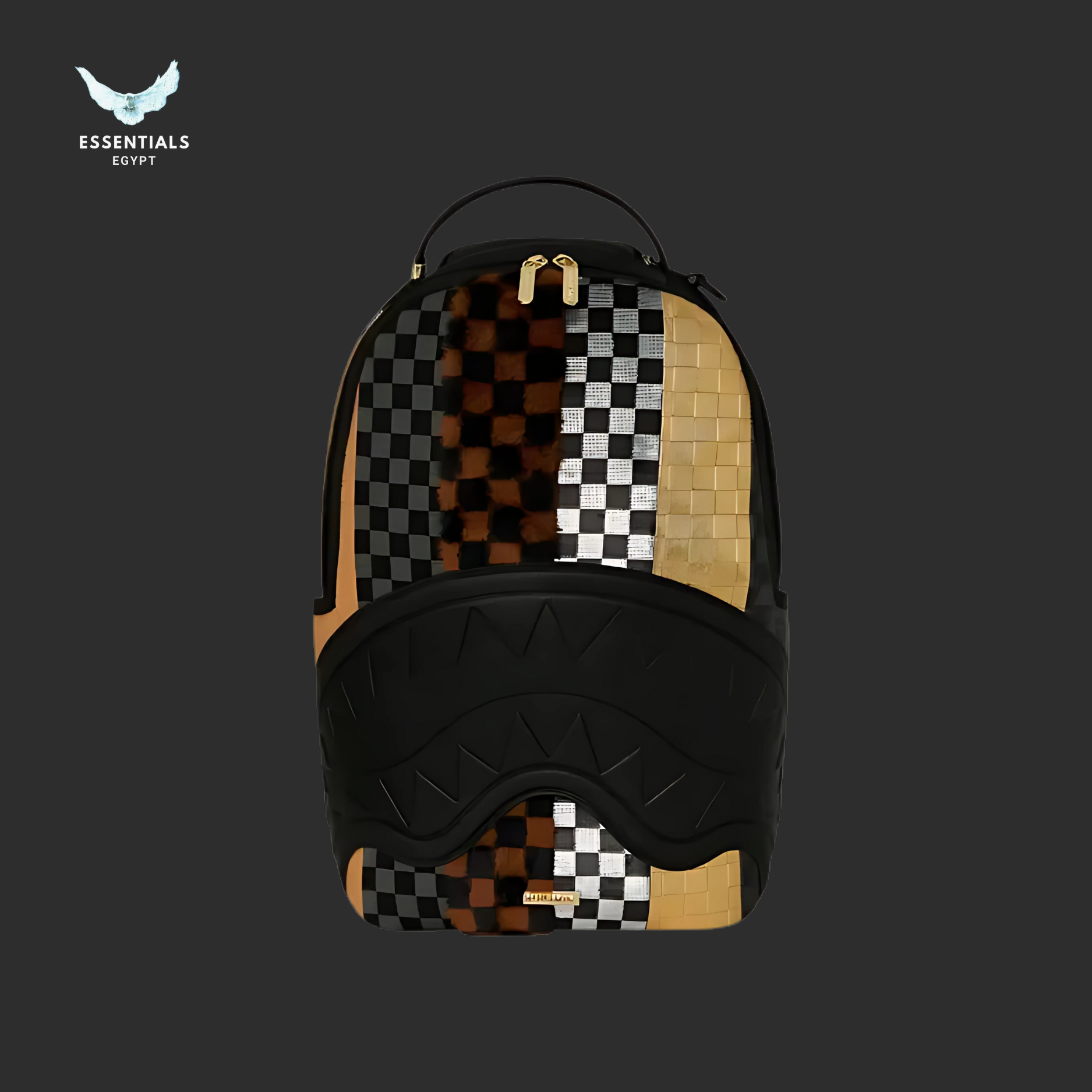 Sprayground Backpack – Gold Checker Shark - ESSENTIALS EGYPT
