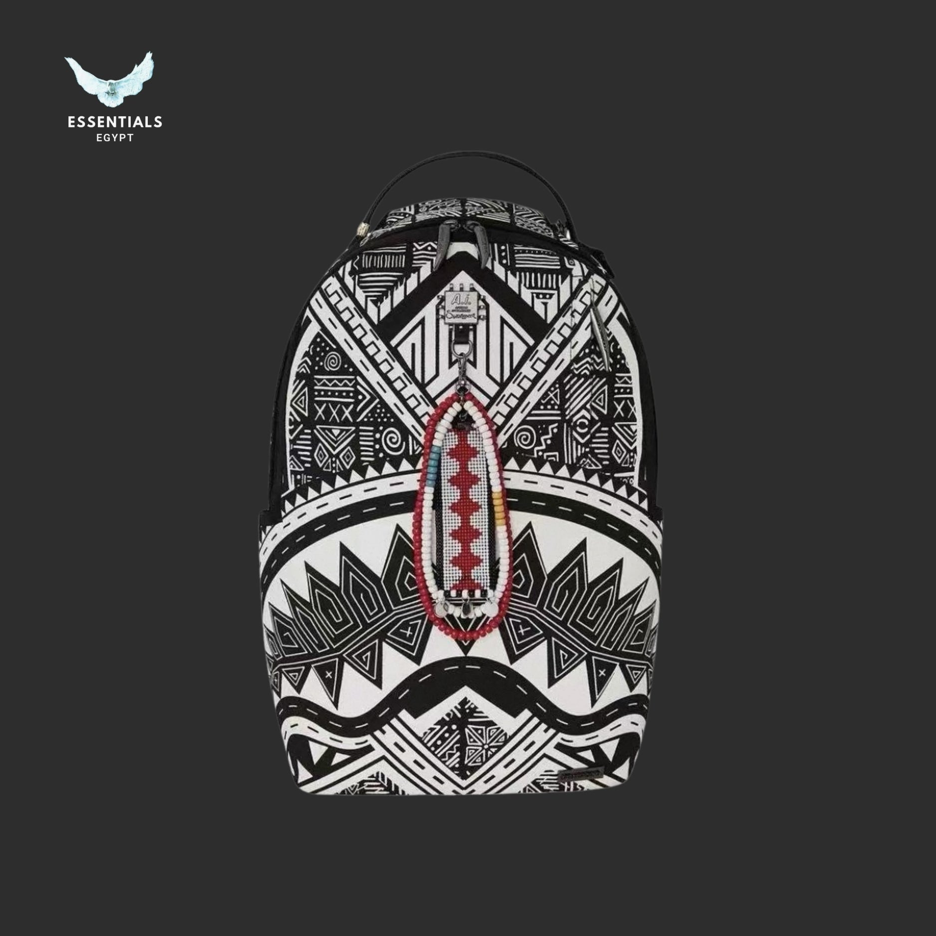 Sprayground Backpack — Black & White Geometric Print