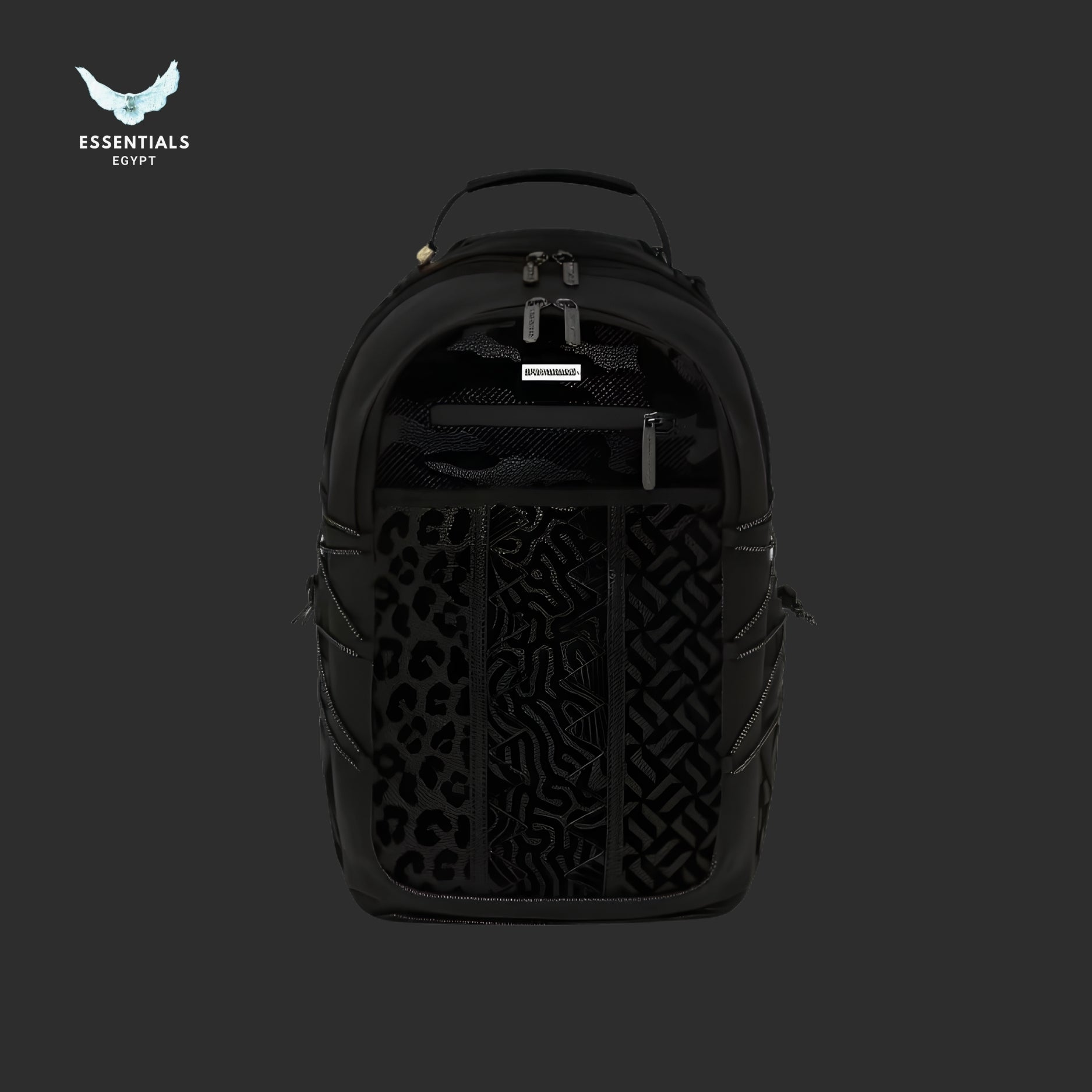 Sprayground Black Backpack — Mixed Tonal Texture Panels