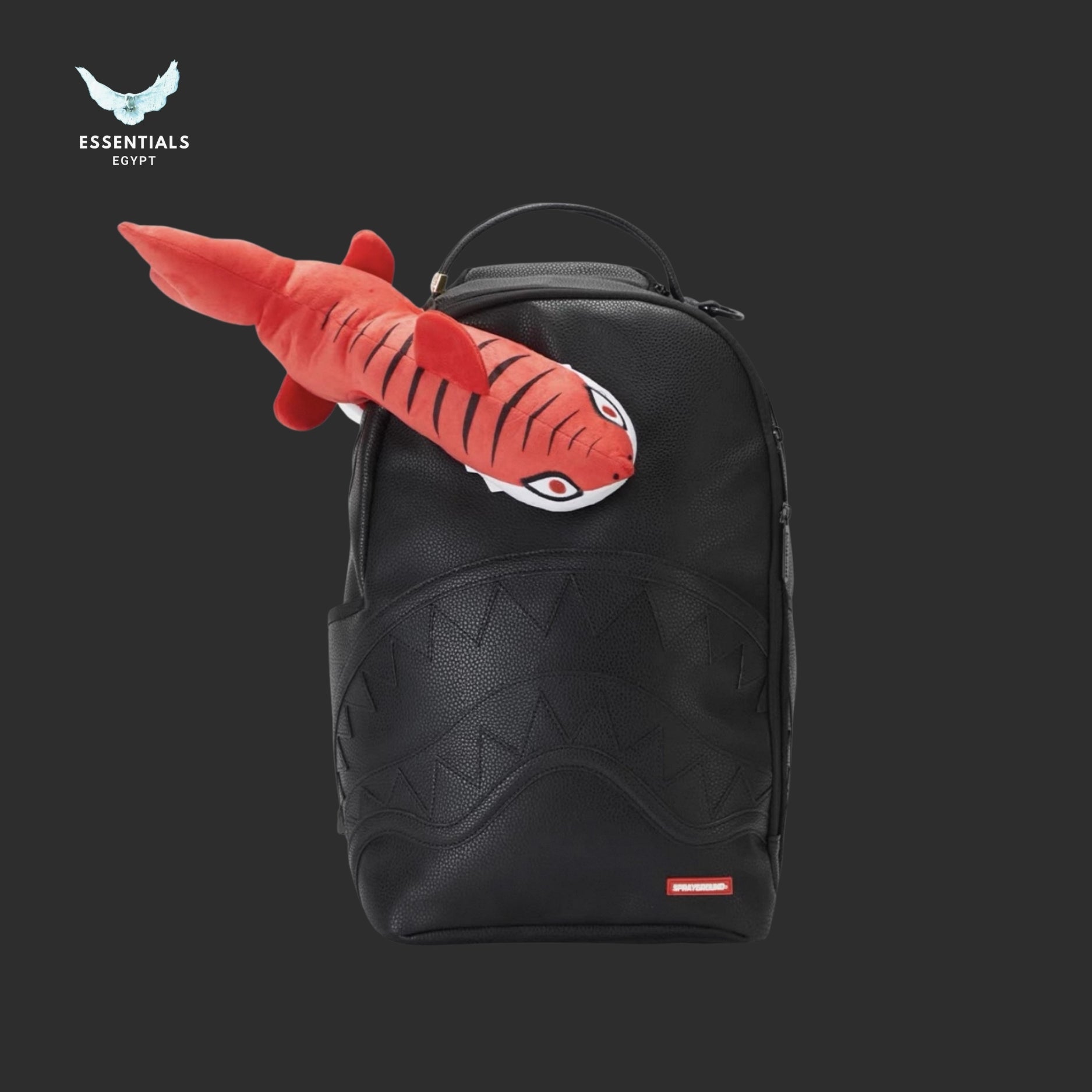Sprayground Black Backpack — Plush Red Shark Charm