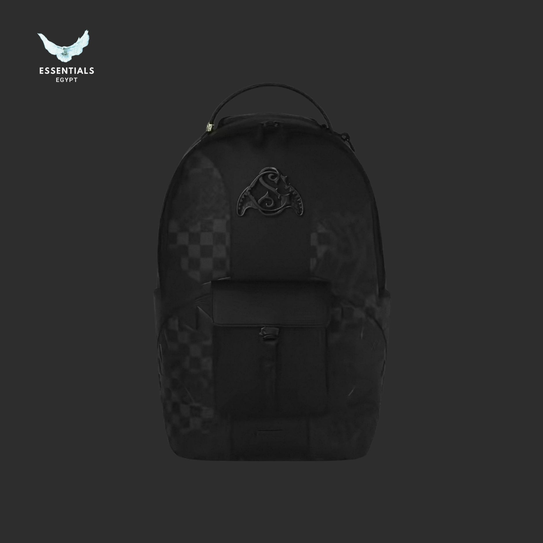 Sprayground Black Checkered Backpack — Embossed S Emblem & Flap Pocket