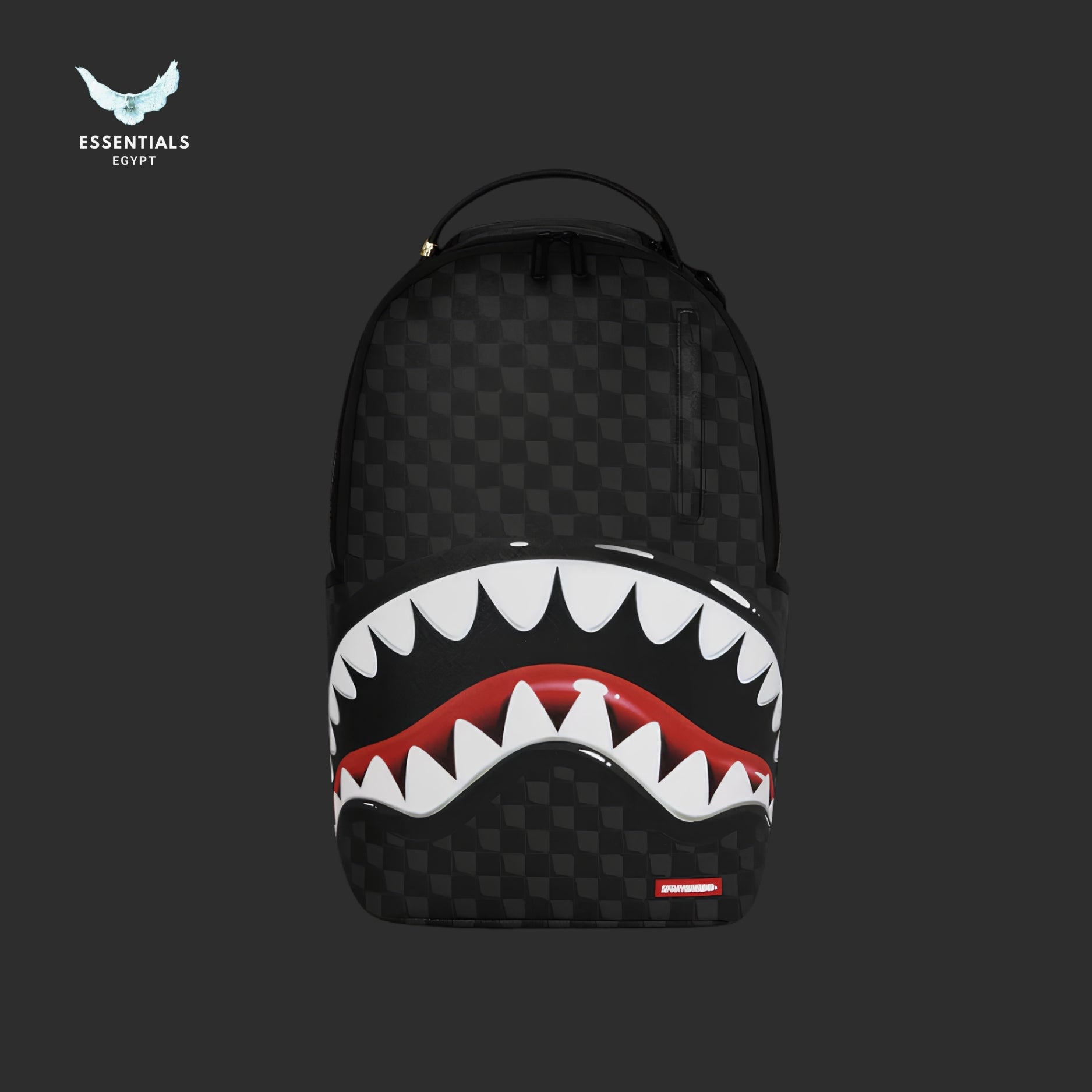 Sprayground Black Checkered Backpack — Rounded 3D Shark Mouth