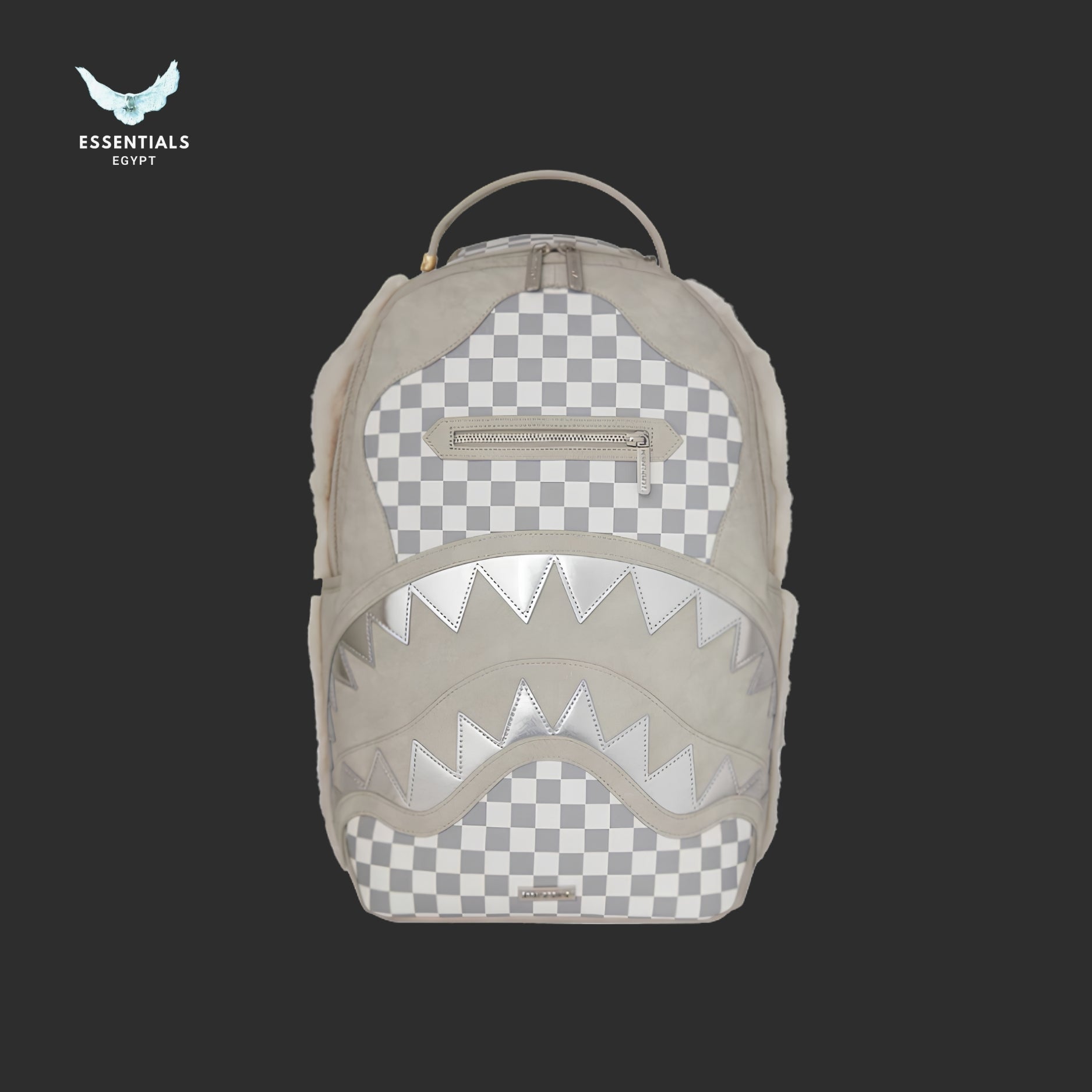 Sprayground Cream Backpack — Suede Trim with Metallic Silver