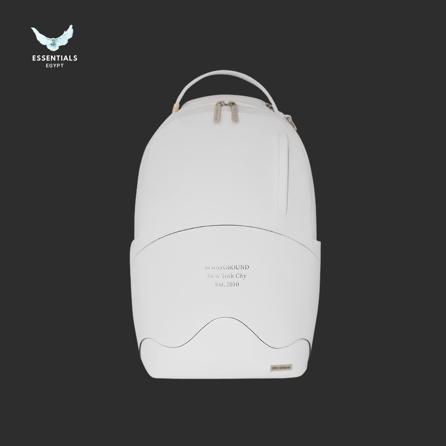 Sprayground White Backpack — Minimal Shark Mouth with NYC Emboss