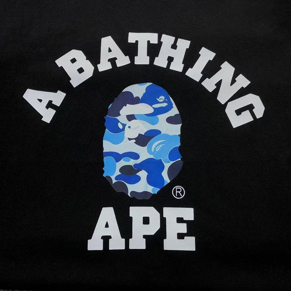 BAPE A Bathing Ape Camo College T-Shirt - Black/Blue - logo closeup