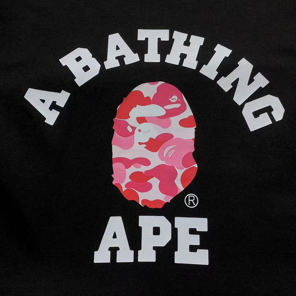 BAPE A Bathing Ape Camo College T-Shirt - Black/Pink - logo closeup