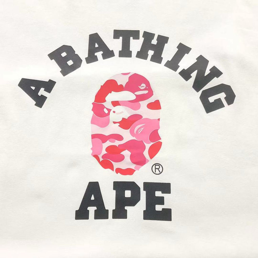 BAPE A Bathing Ape Camo College T-Shirt - White/Pink - logo closeup